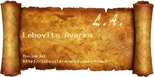 Lebovits Avarka névjegykártya